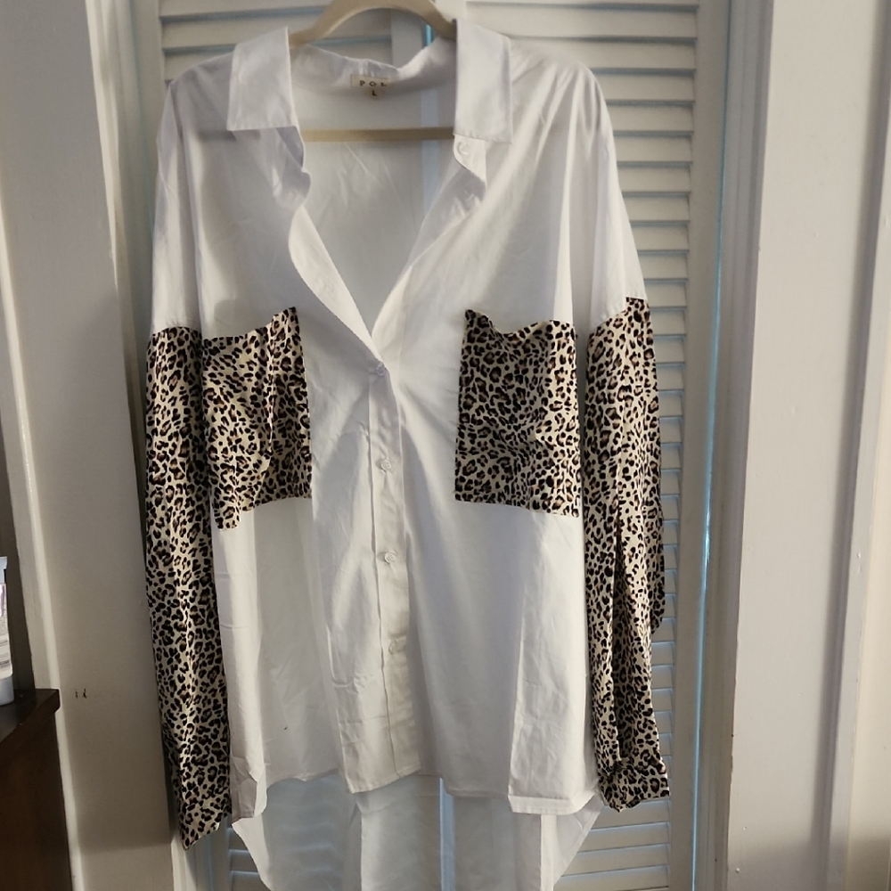 POL White Blouse with Animal Print Details
